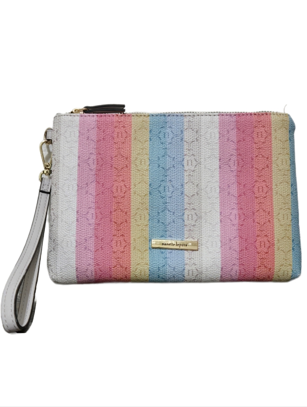 Nanette Lepore Wristlet Logo Summer Stripe Multi Pastel Colors Pouch Wallet
